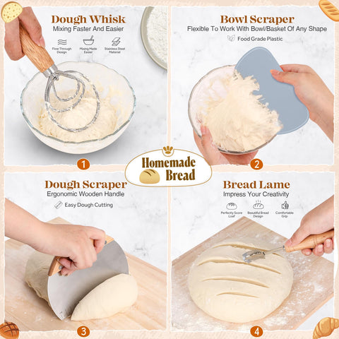 VEDALIO sourdough kit oval basket 10inch for airy proofs.