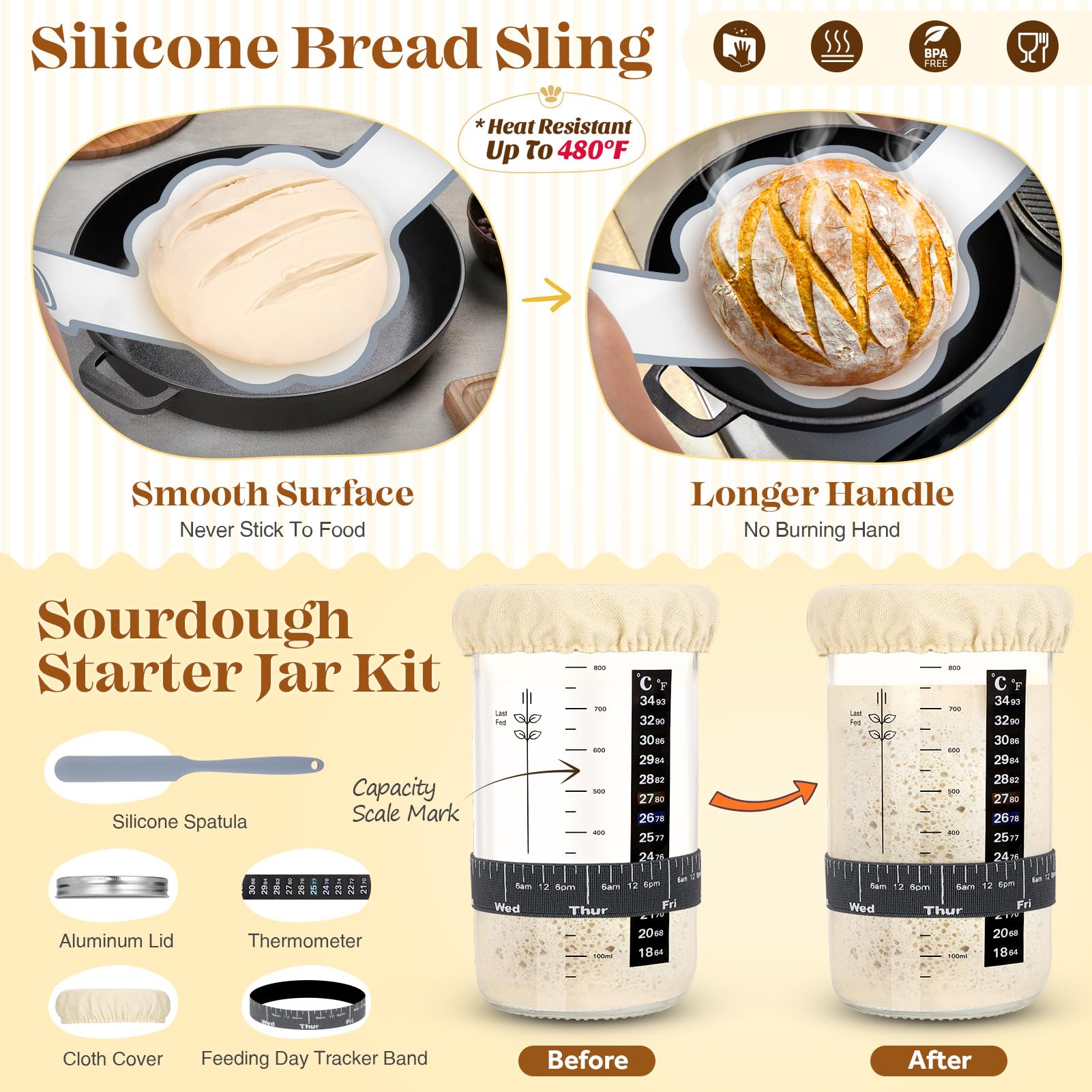 VEDALIO sourdough starter jar with measurement lines aids consistent fermentation