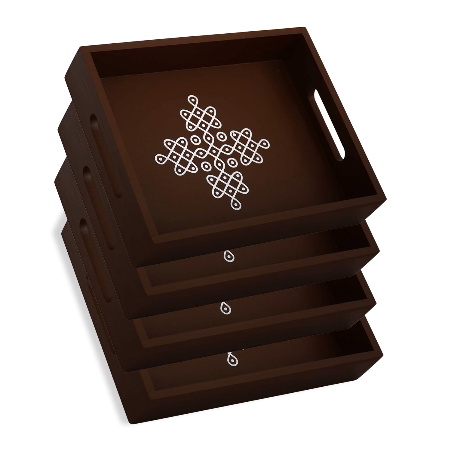 Vedantam coffee table tray with handles in brown for easy serving and style.