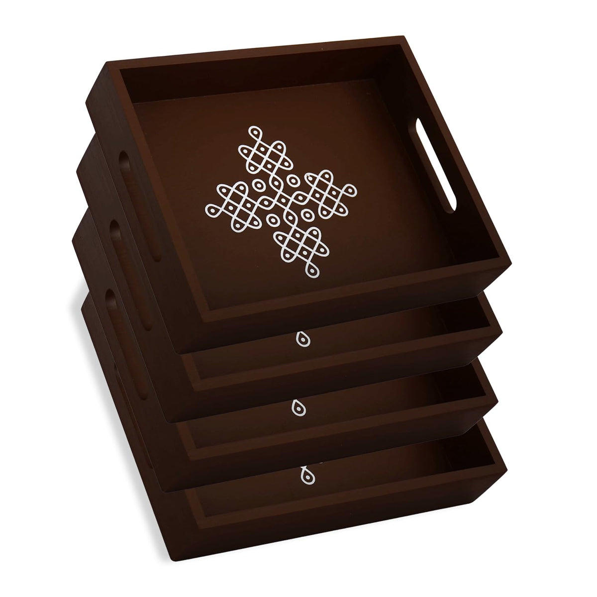 Vedantam coffee table tray with handles in brown for easy serving and style.