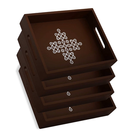 Vedantam coffee table tray with handles in brown for easy serving and style.
