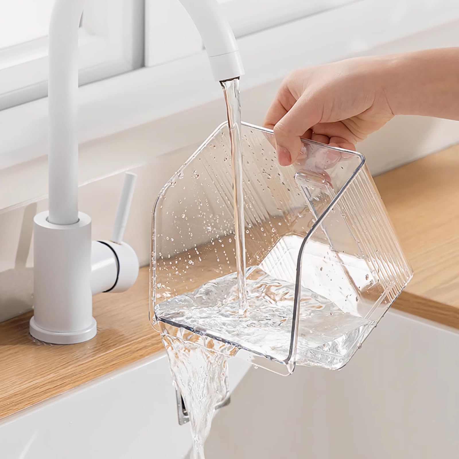 Veefos transparent kitchen storage basket keeps counters neat