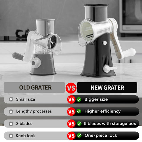 VEKAYA cheese grater shredding cheese smoothly with sharp blades.