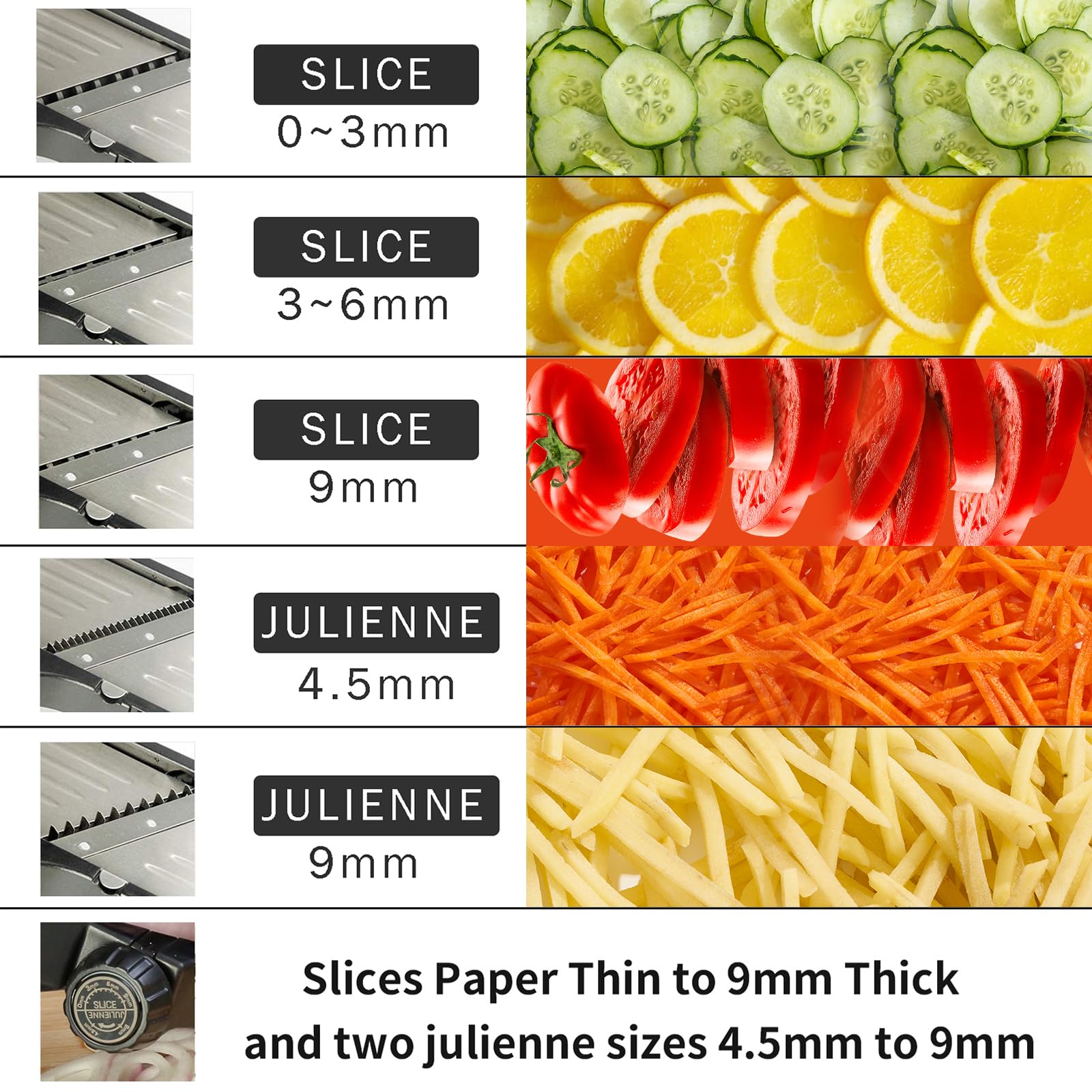 VEKAYA Mandoline Slicer adjustable thickness knob for precise cuts