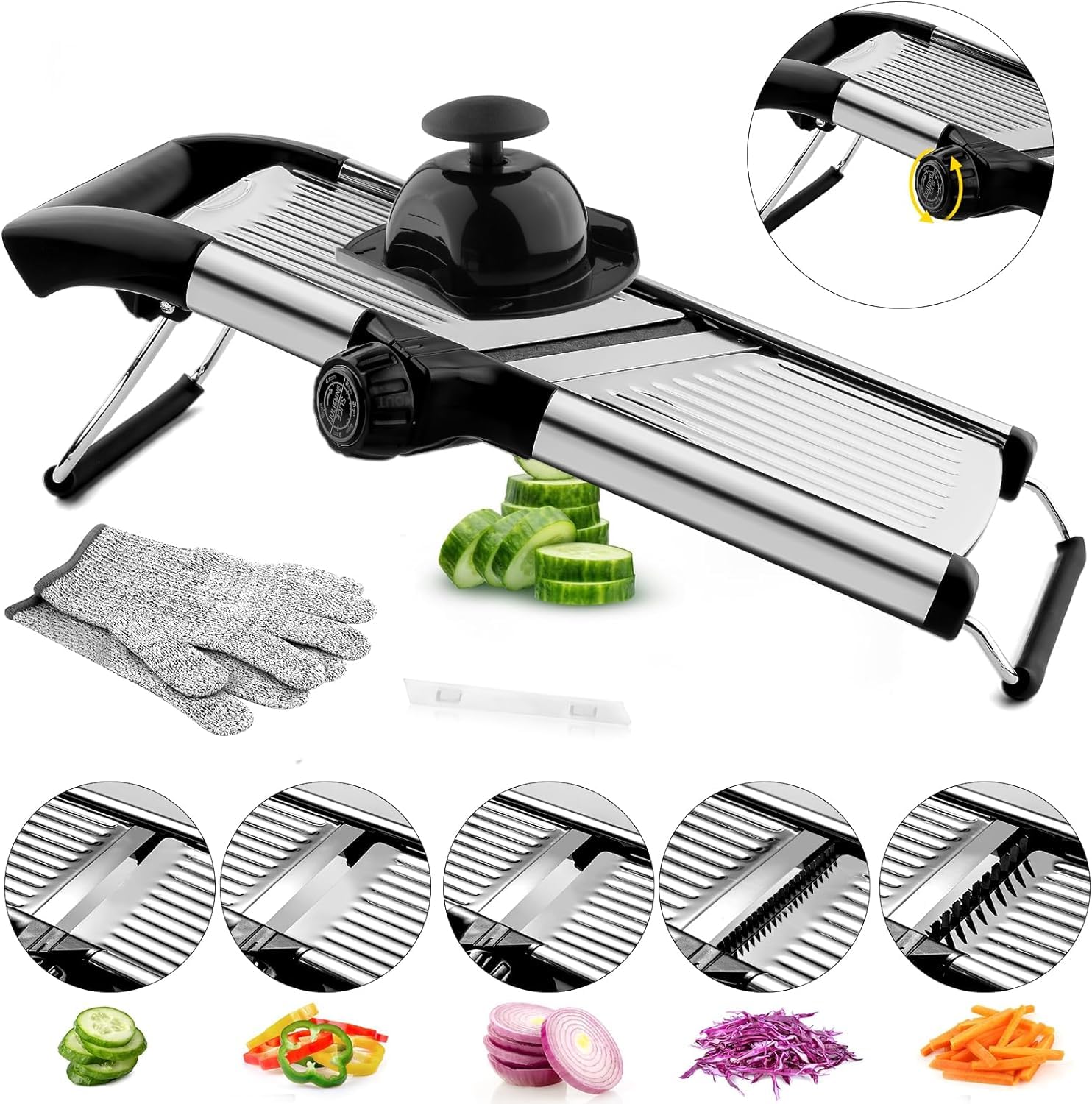 VEKAYA Mandoline Slicer blade close-up showing sharp, durable blades for precise cuts
