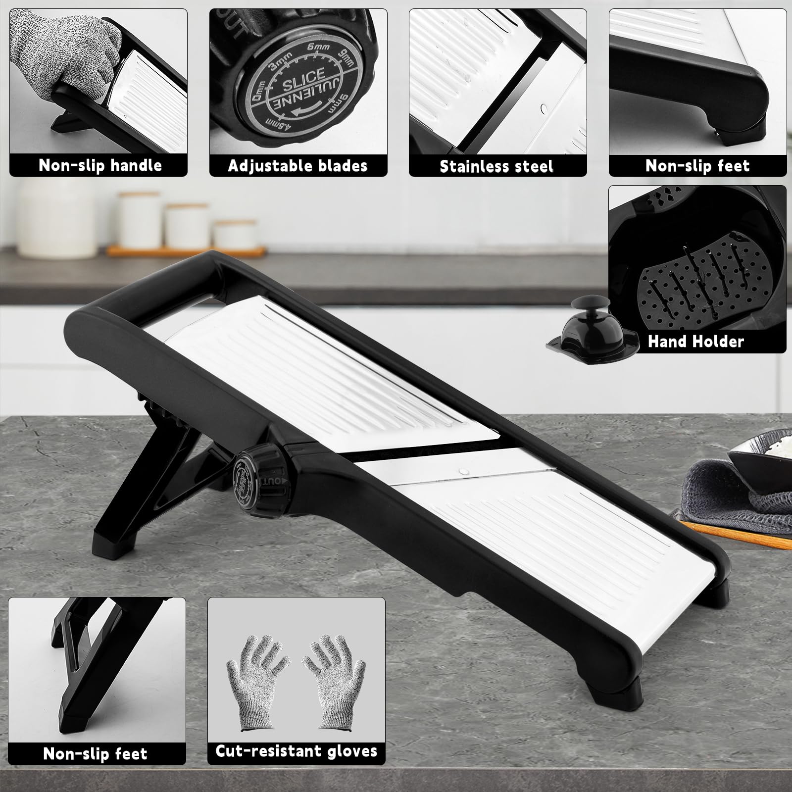 VEKAYA Mandoline Slicer stainless steel blade delivers sharp, uniform slices