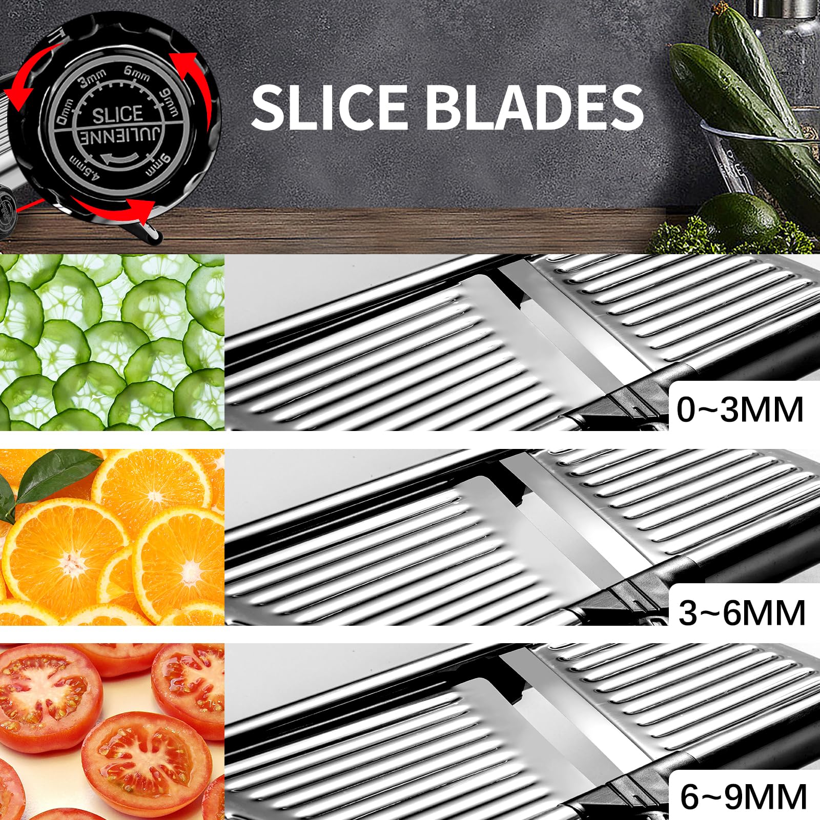 VEKAYA Mandoline Slicer thin and thick cutting settings for versatile prep