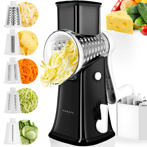 VEKAYA rotary cheese grater assembly with blades ready for use.