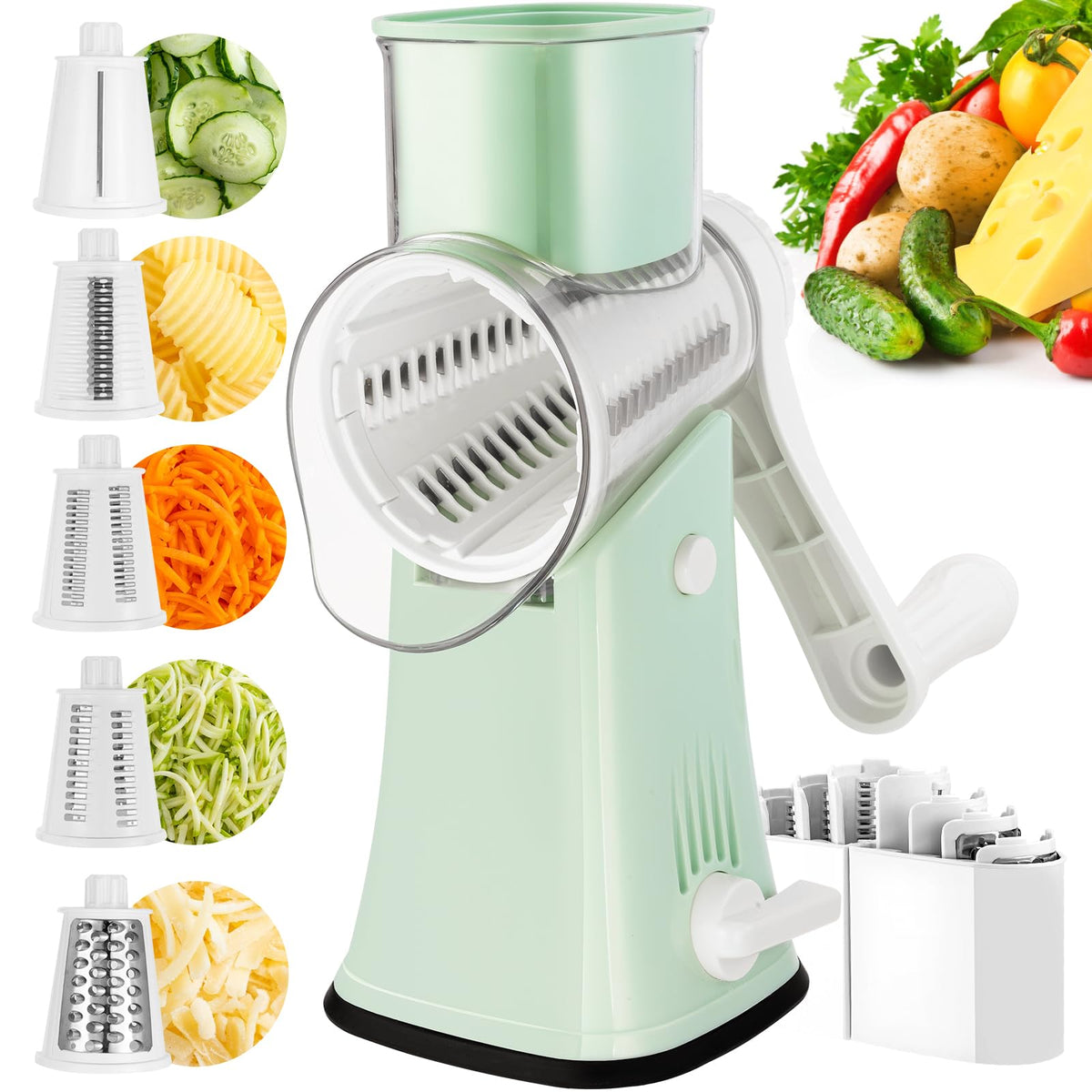 VEKAYA Rotary Cheese Grater handle provides steady control for easy shredding.