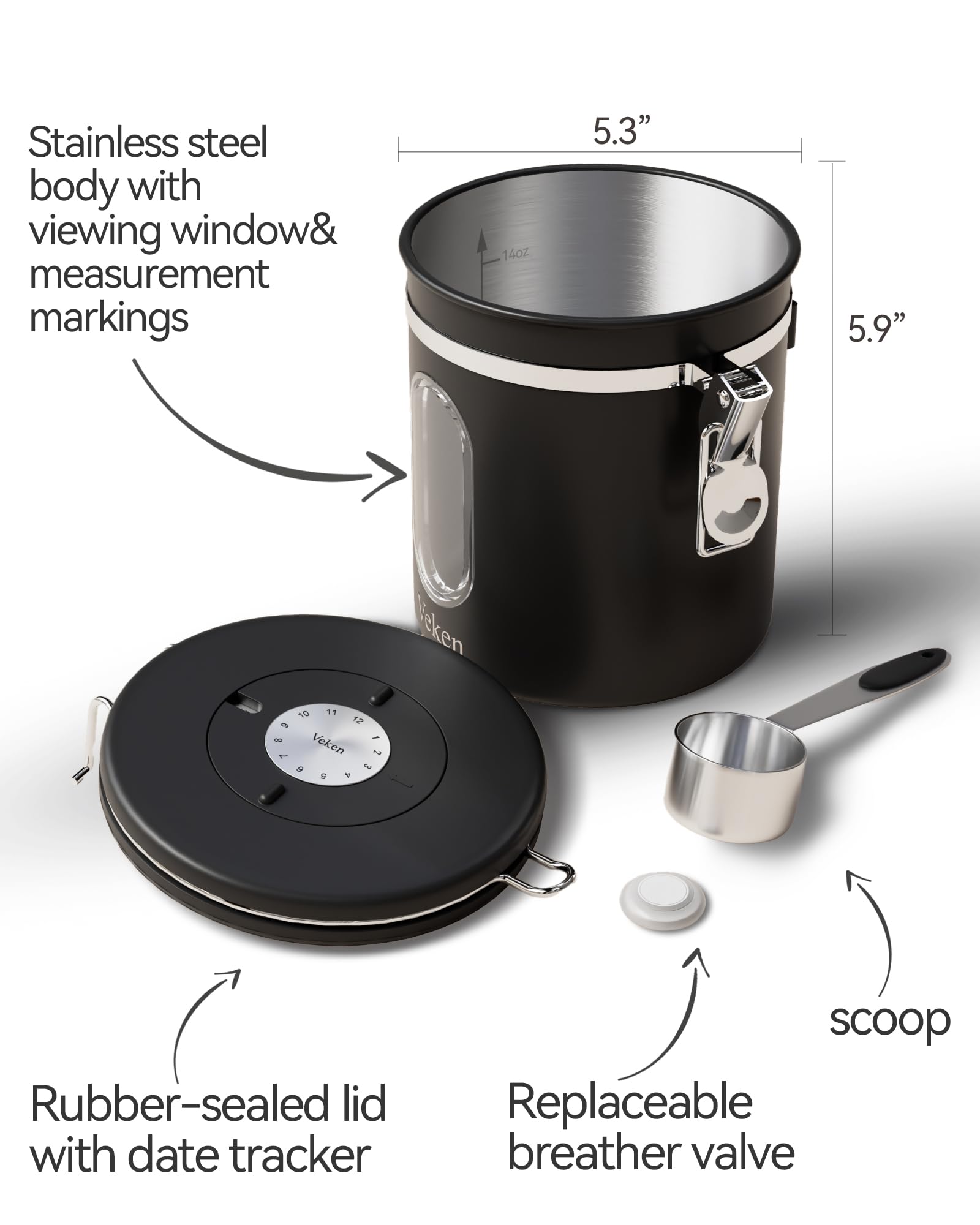 Veken one-way CO2 valve minimizes oxidation to maintain flavor.