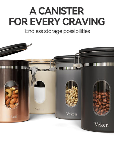Veken coffee beans in canister display for organized storage