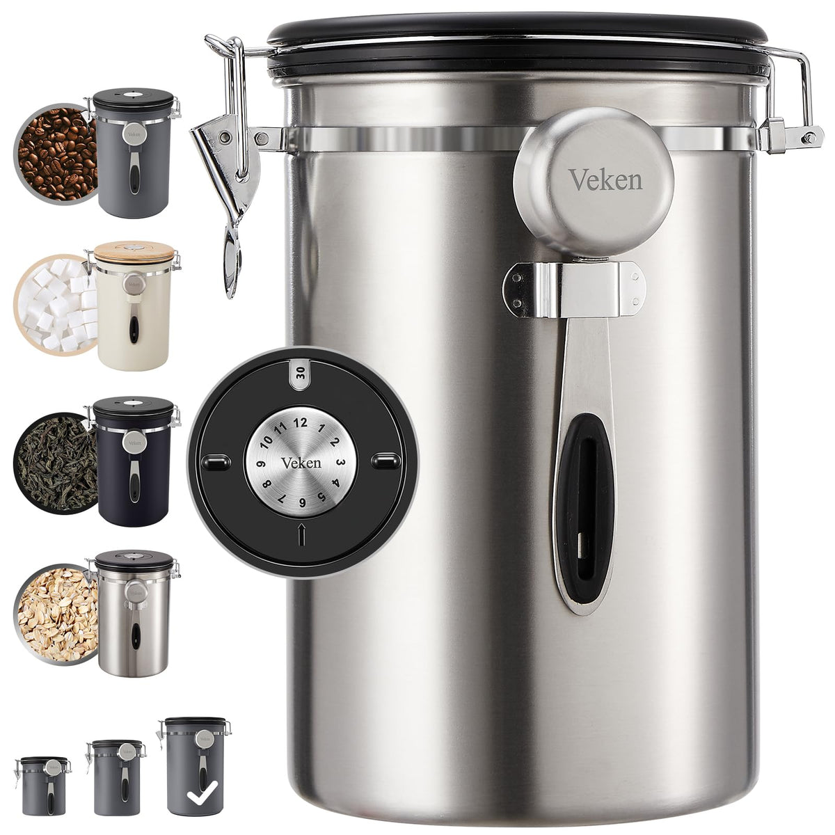 Veken 39oz airtight coffee canister keeps beans fresh and ready for daily brewing.