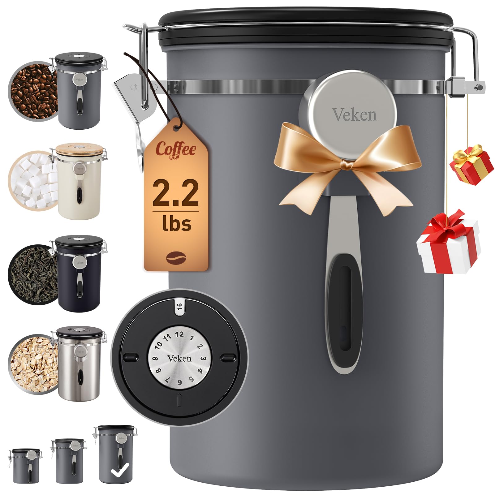 Veken 39oz canister lid with date tracker keeps freshness on schedule