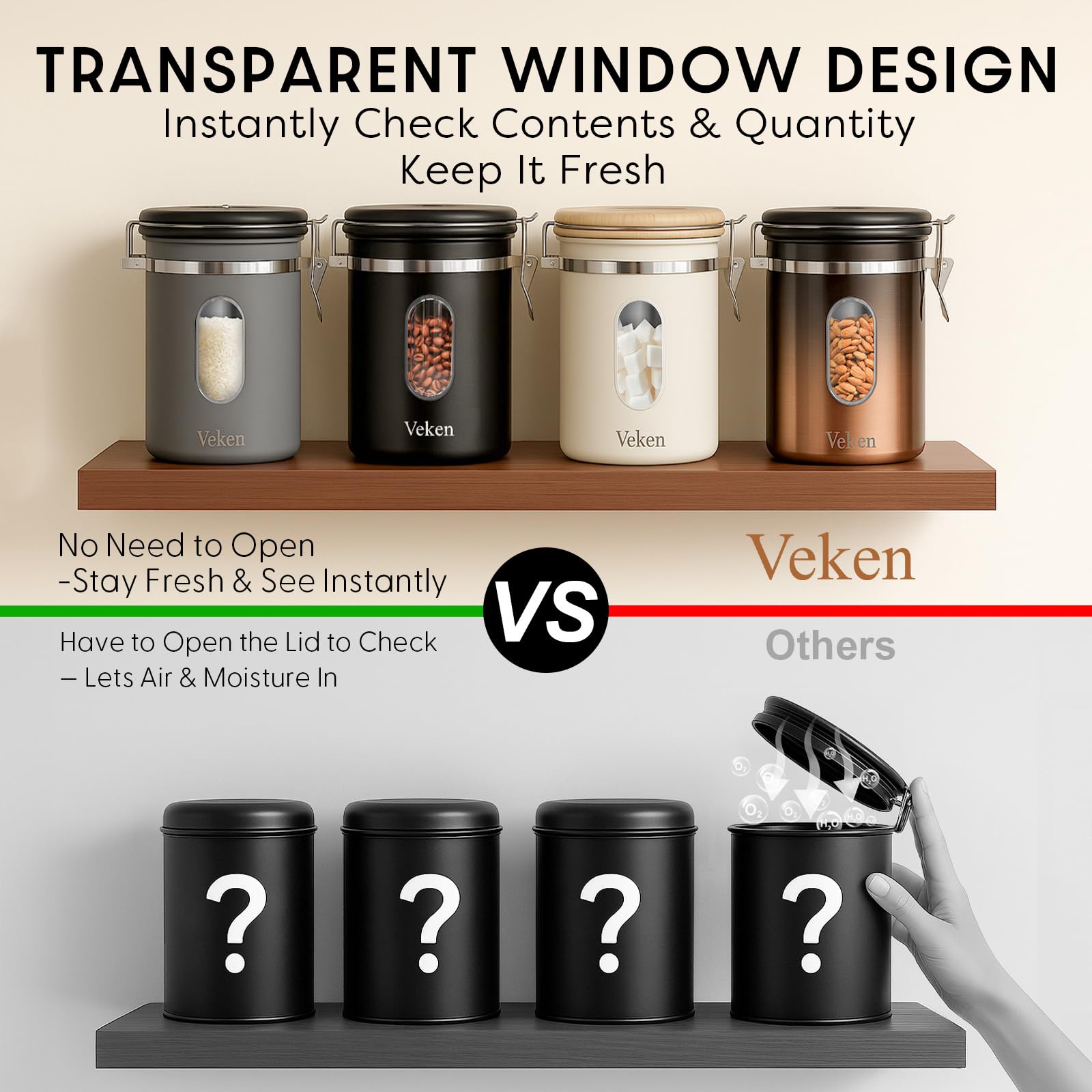 Veken airtight lid with silicone seal locks in aroma and flavor.