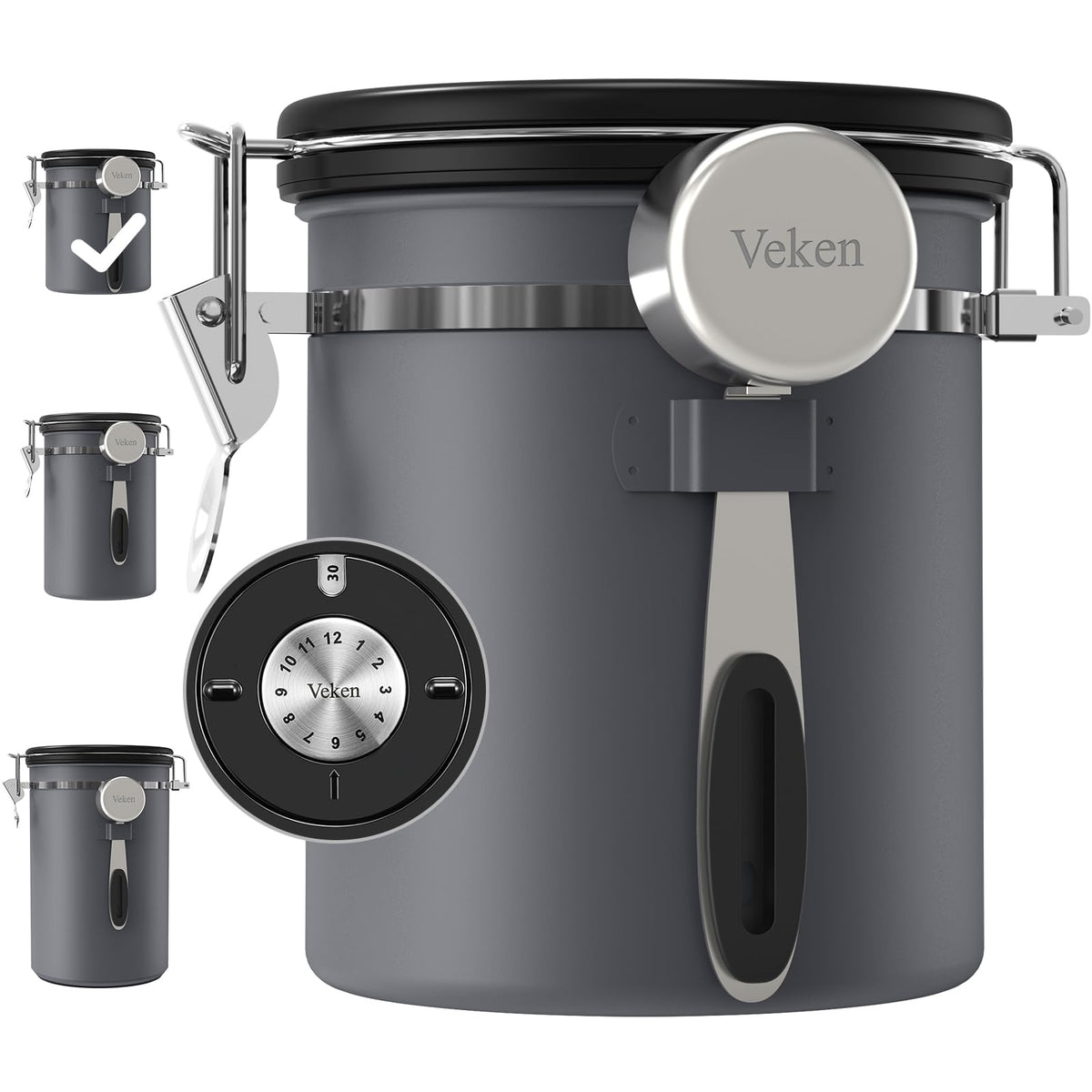Veken coffee canister with airtight lid preserves freshness.