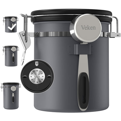 Veken coffee canister with airtight lid preserves freshness.