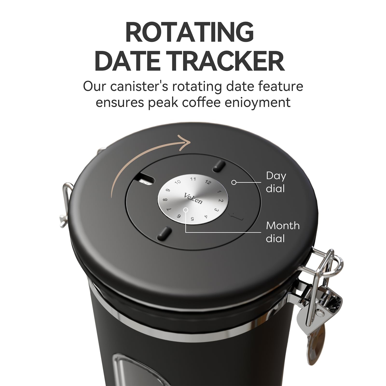 Veken coffee canister airtight seal keeps aromas locked in.