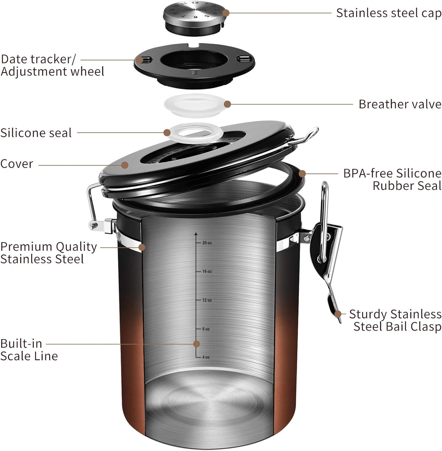 Veken copper finish coffee canister adds stylish storage