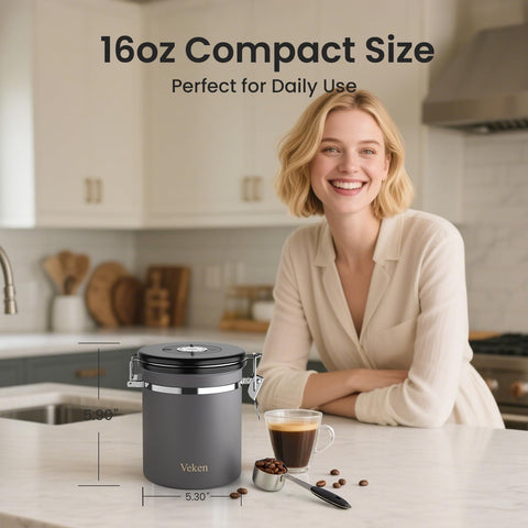 Veken canister date tracker lid helps monitor freshness.