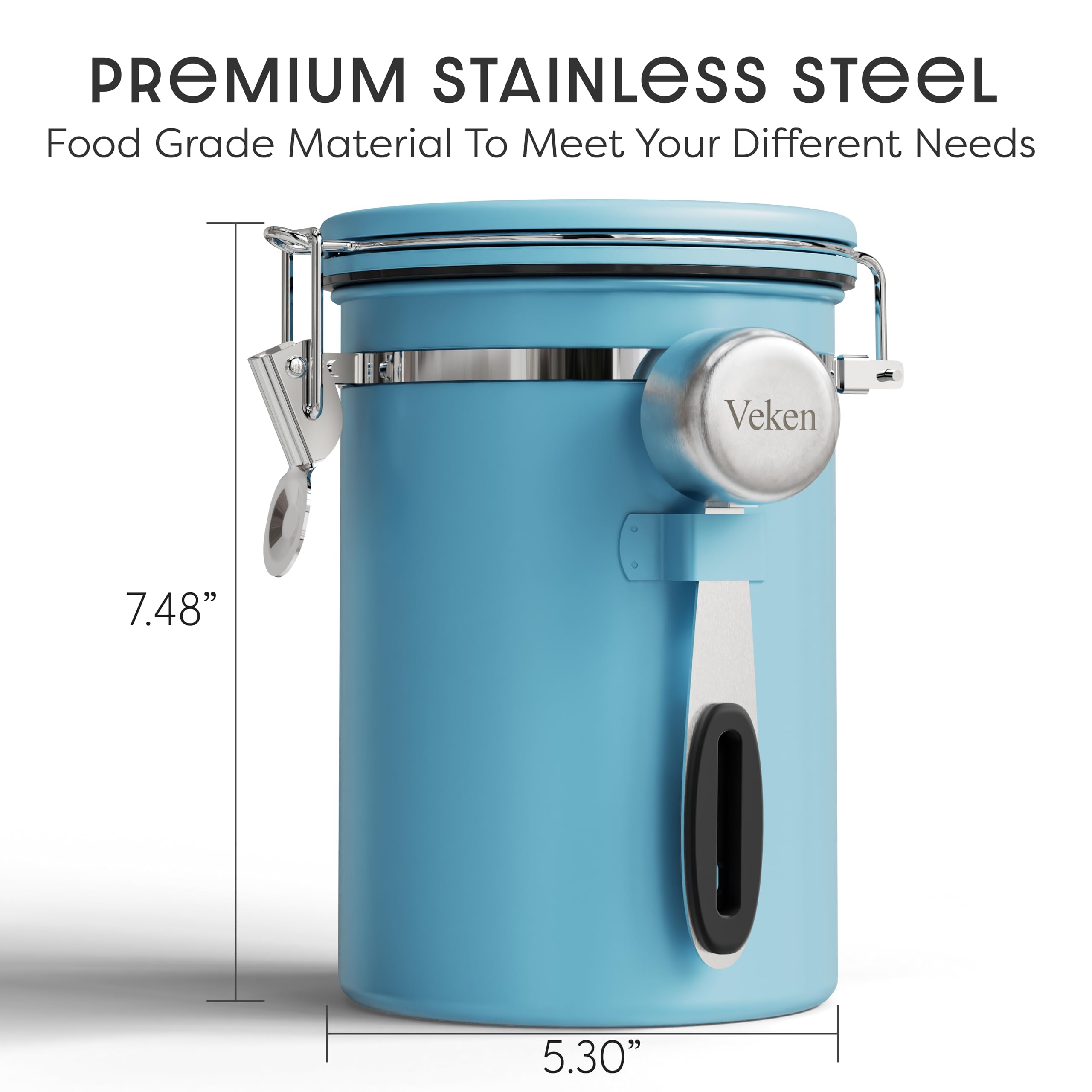 Veken canister date tracker on lid helps manage freshness reminders.