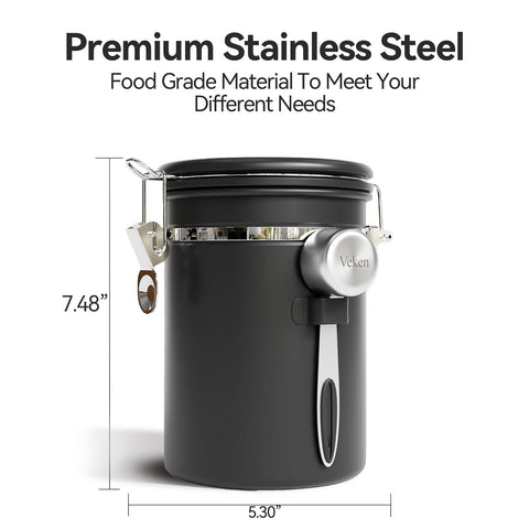 Veken canister free scoop attaches to lid for easy measuring.