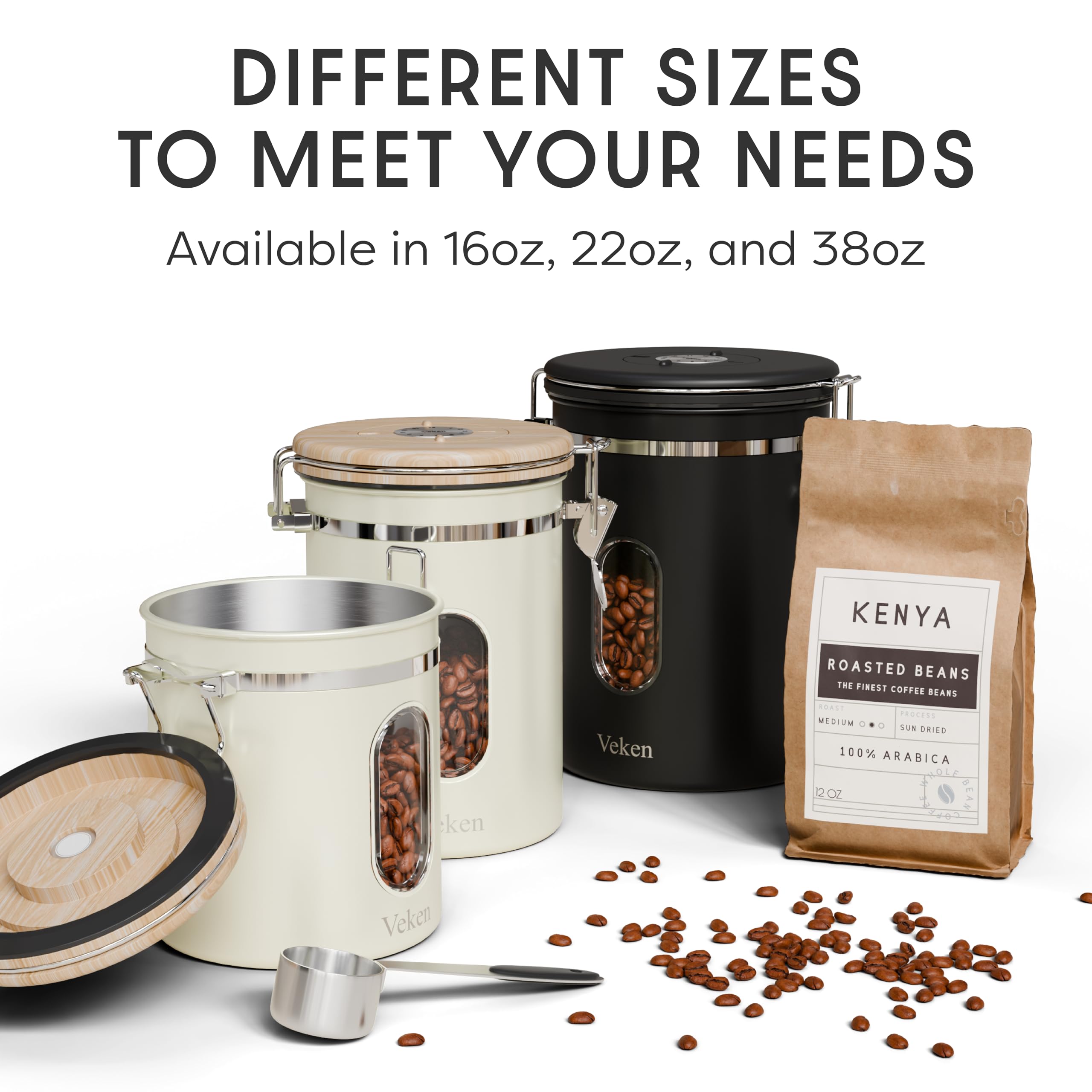 Scale markings on the Veken canister enable precise measurement for brewing.