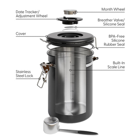 Veken canister scale line ensures precise coffee measurements.