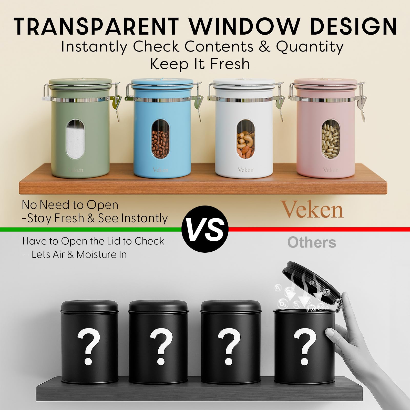 Veken canister silicone seal keeps contents fresh and odor-free.
