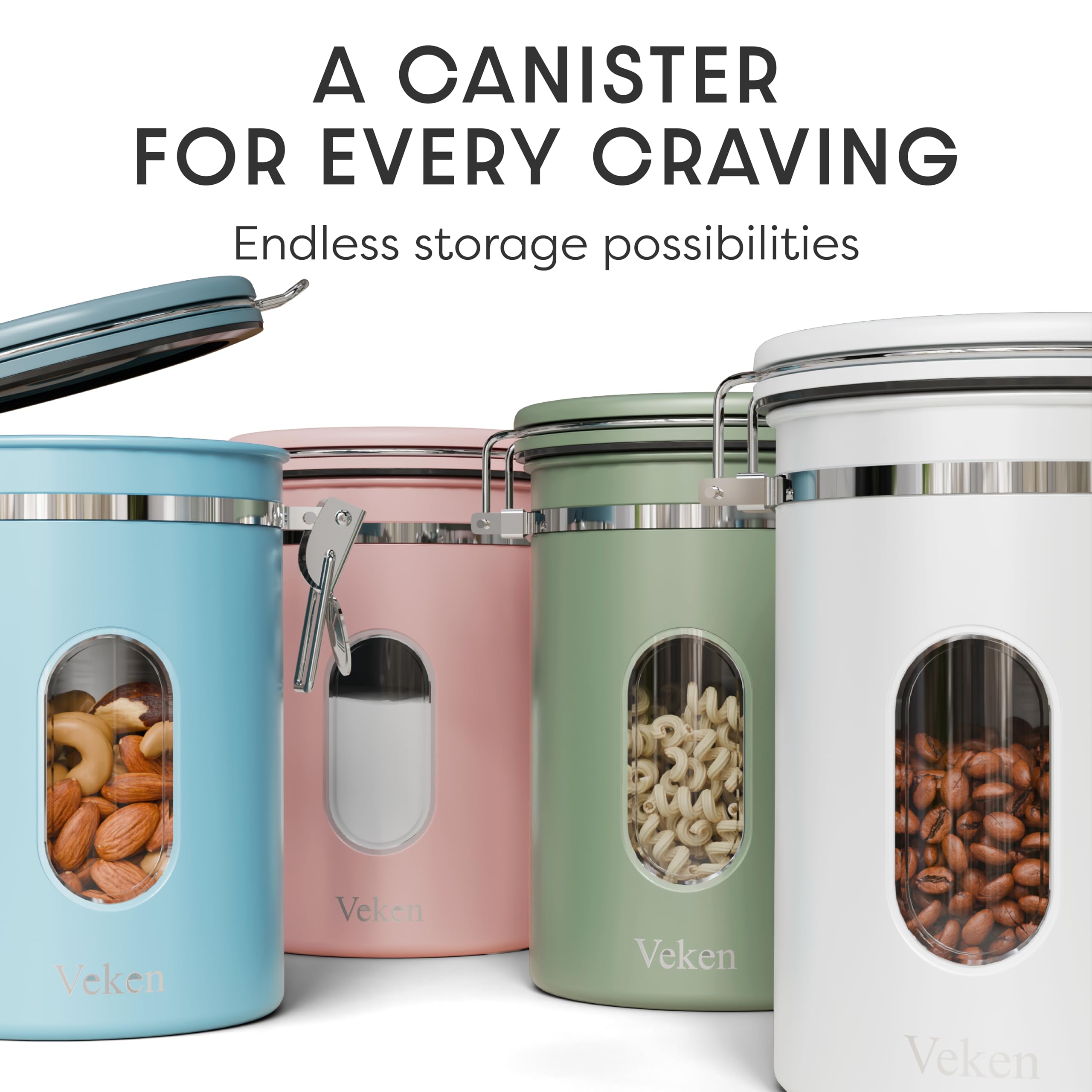 Veken canister includes free scoop for easy, tidy portions.