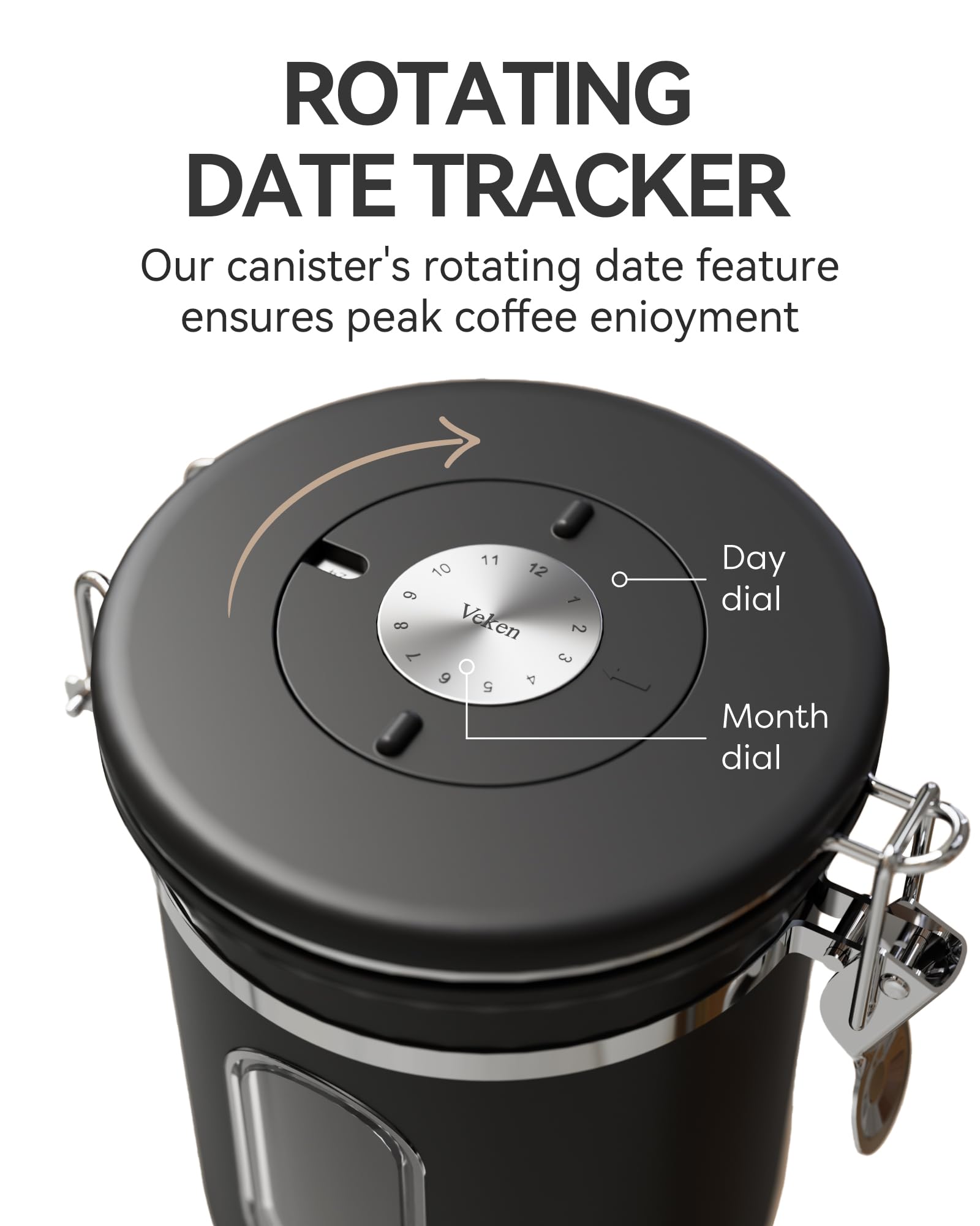 Veken coffee scoop attaches to the jar for precise dosing.