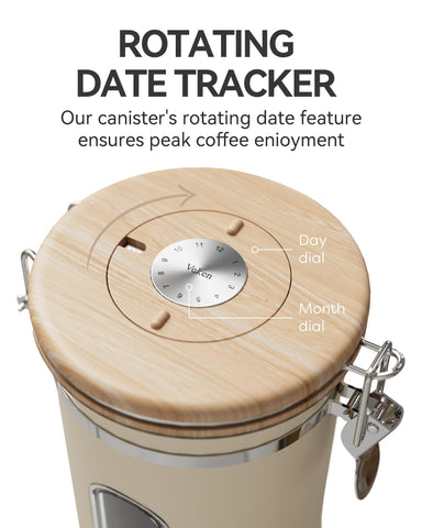 Veken coffee canister includes a free stainless steel scoop for precise measurement