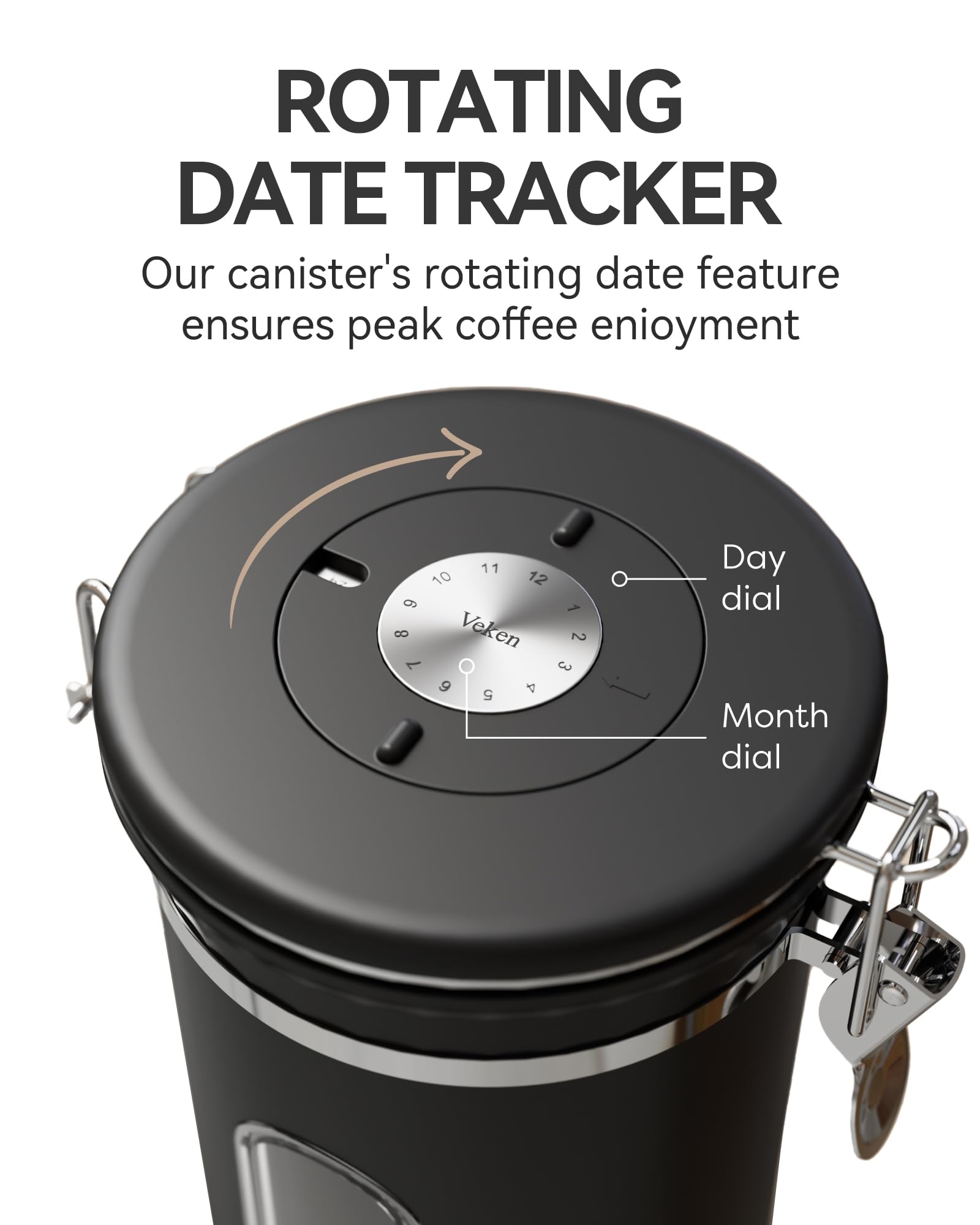 Date tracker on the Veken lid helps manage freshness for brewing