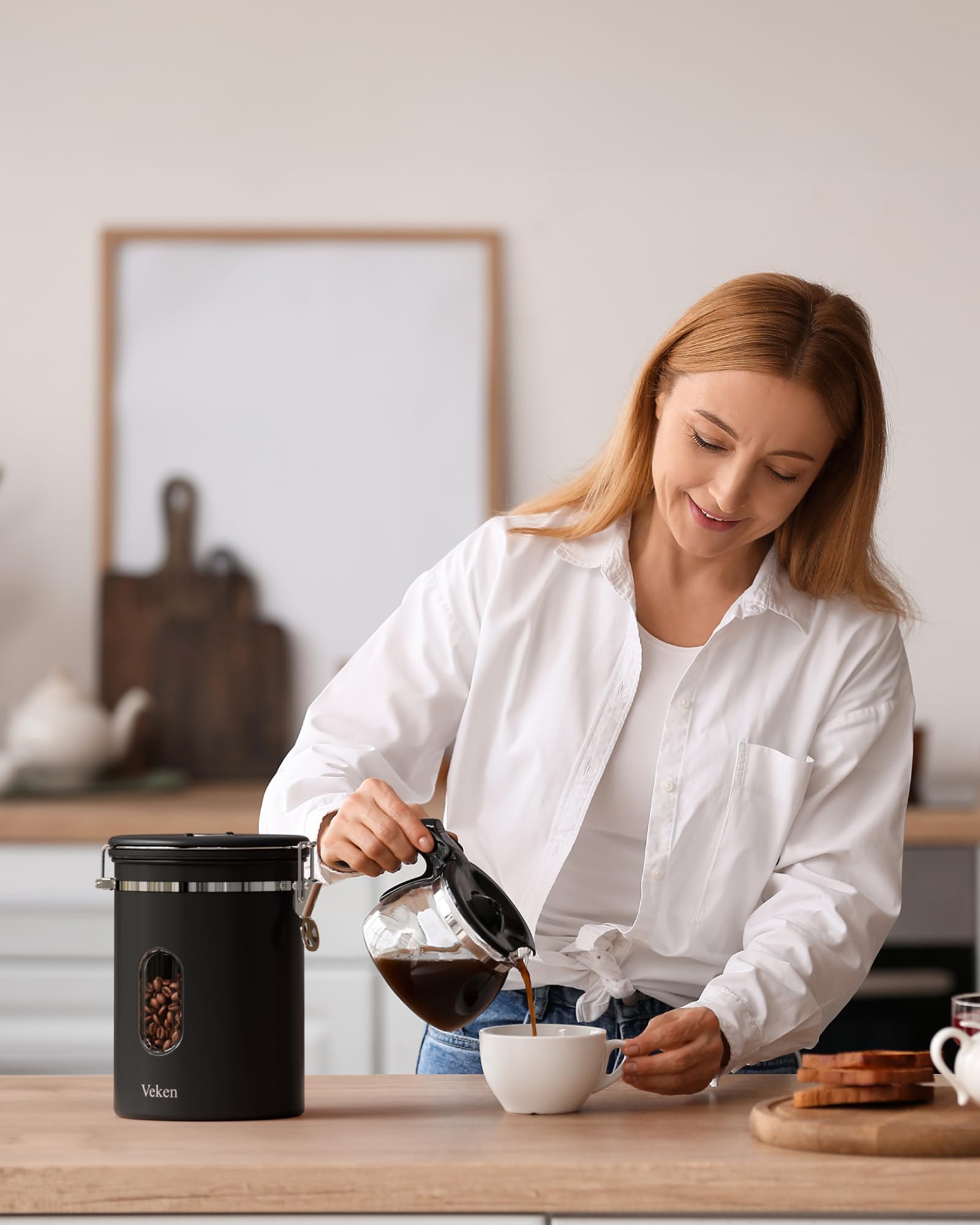 Elegant black finish on Veken canister adds a modern kitchen touch