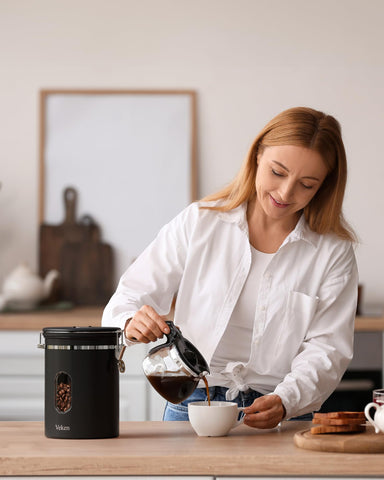 Elegant black finish on Veken canister adds a modern kitchen touch