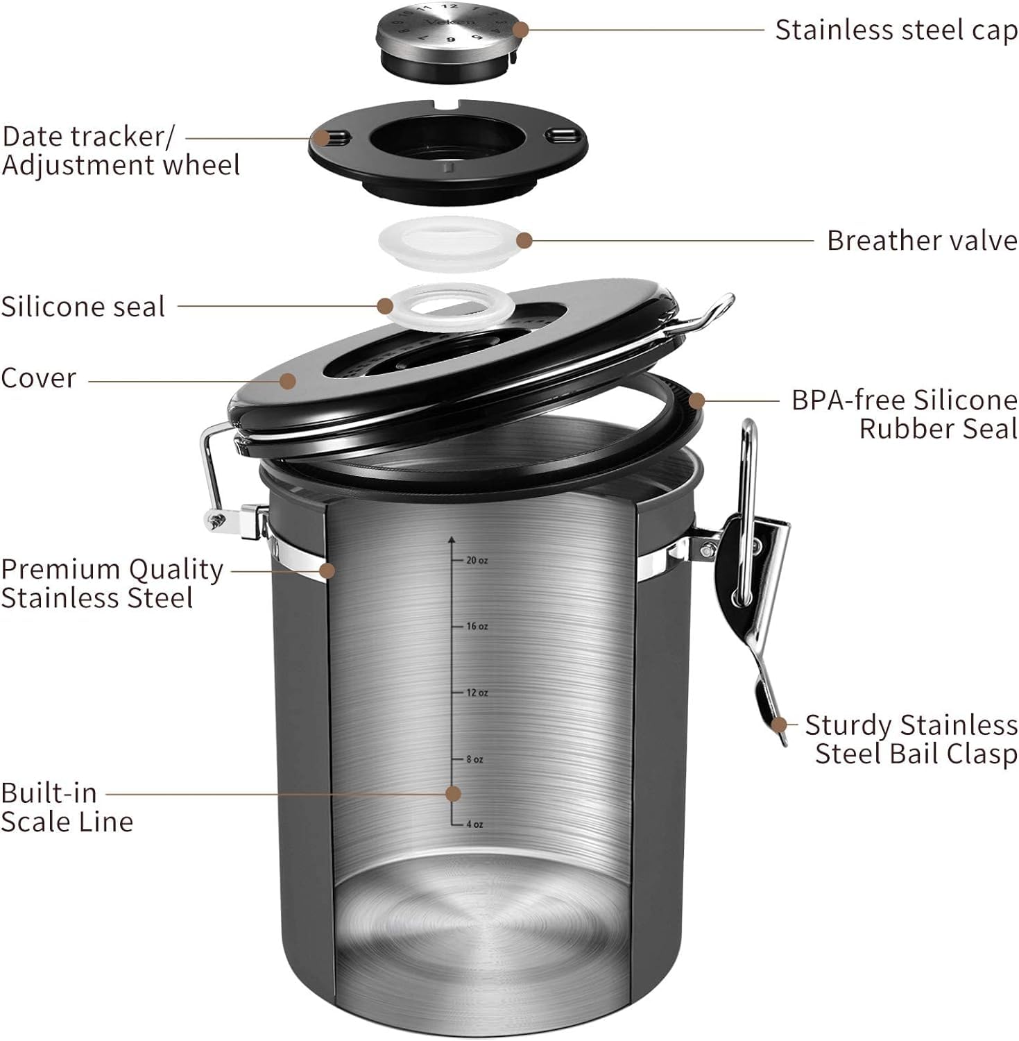 Veken 304 stainless steel construction ensures durability and flavor preservation.
