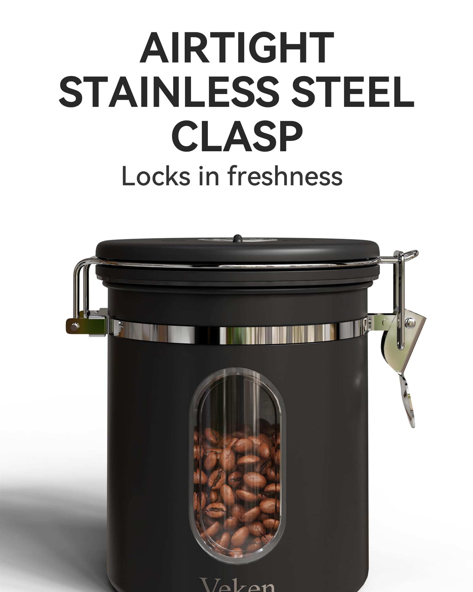Veken stainless steel canister preserves aroma with durable construction.