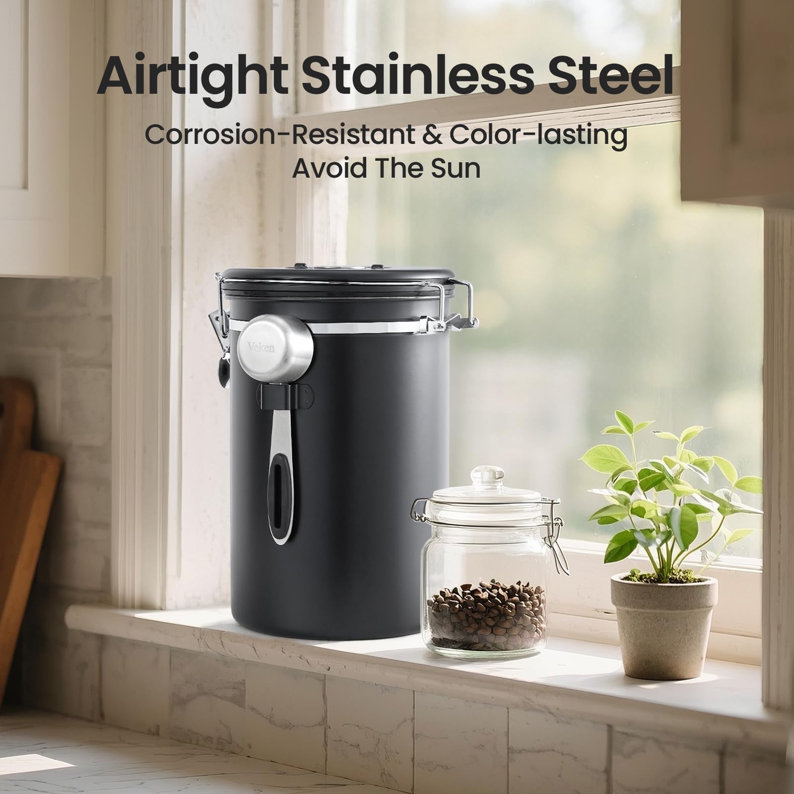 Versatile storage from coffee to sugar and tea supports a tidy kitchen