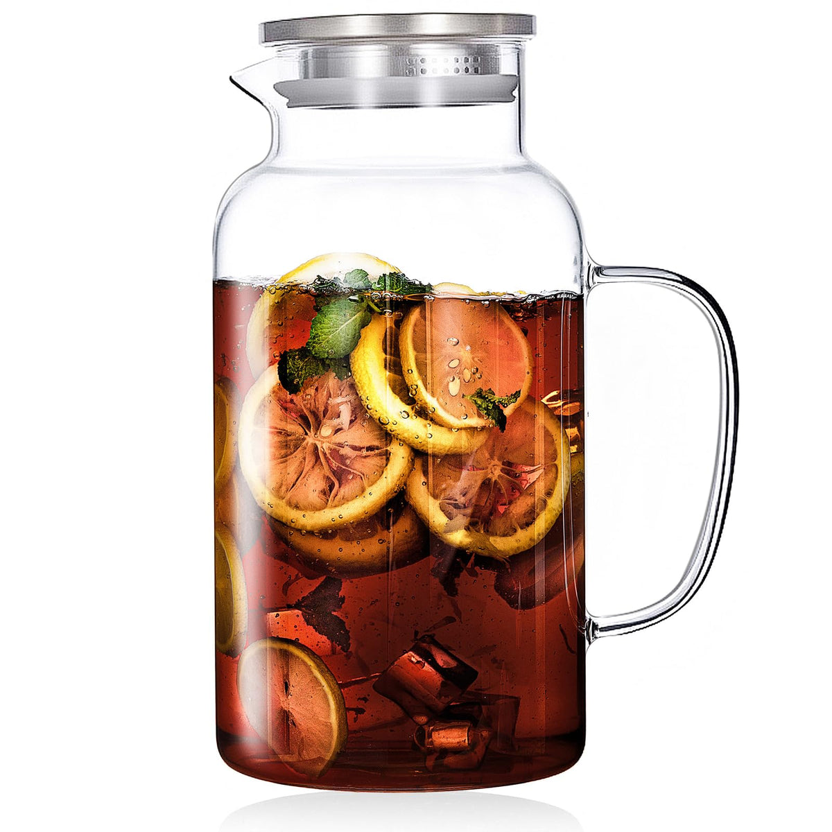 Vekonn glass water pitcher with lid and spout for smooth, controlled pours.