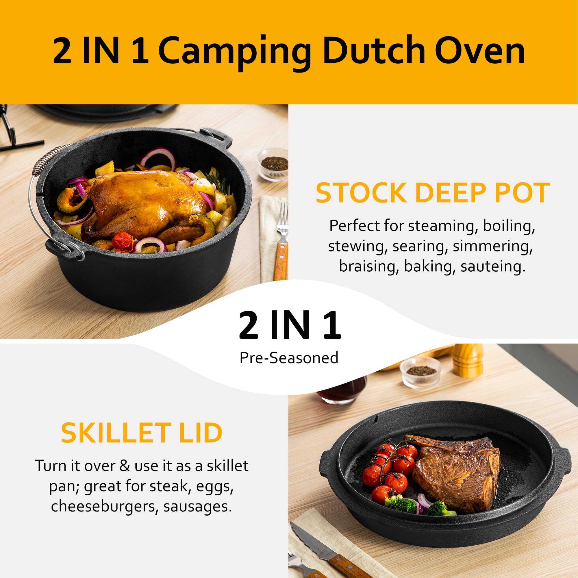 Velaze 10QT camping dutch oven on stove for home cooking versatility