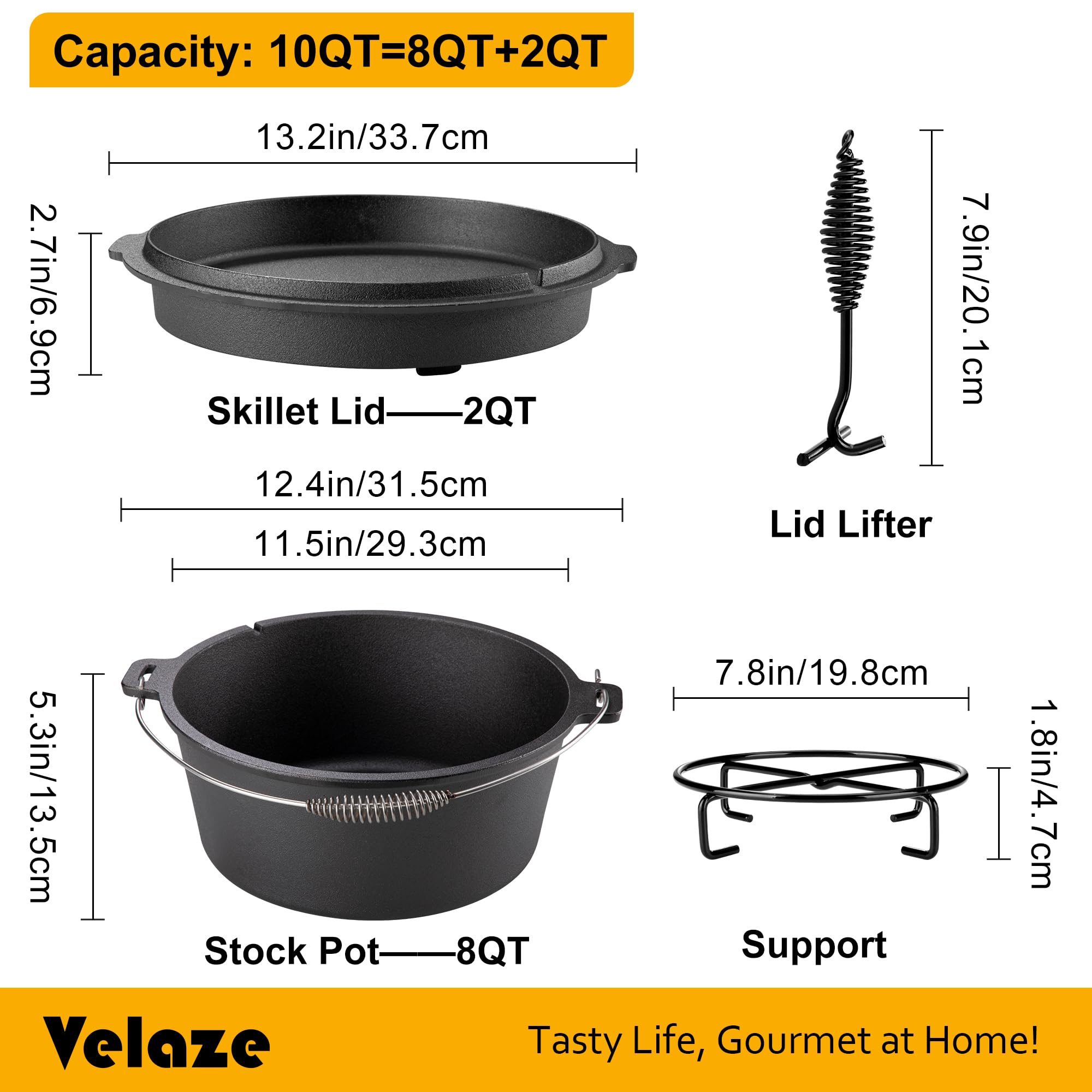 Velaze 10QT camping dutch oven in-action over campfire cooking scene