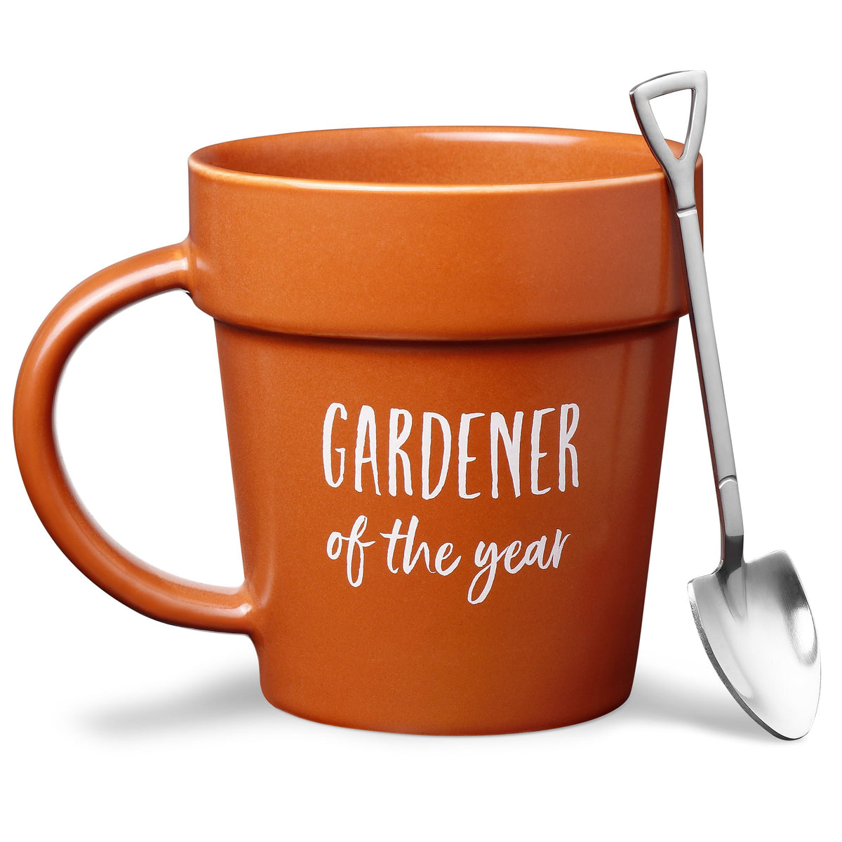VELENTI Gardener mug with plant pot design and shovel spoon for stirring coffee
