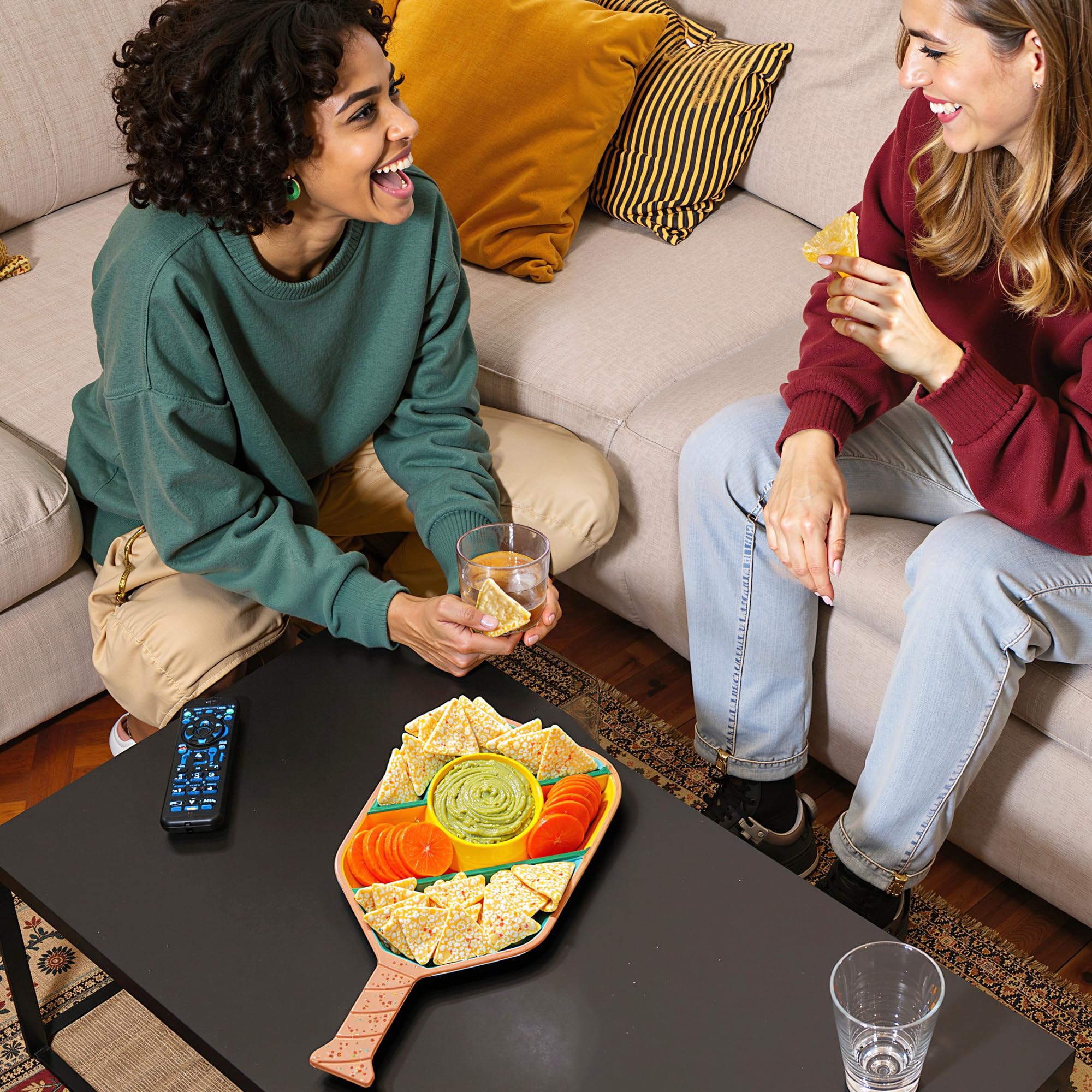 VELENTI Pickleball Paddle Snack Tray on table ready for game night serving