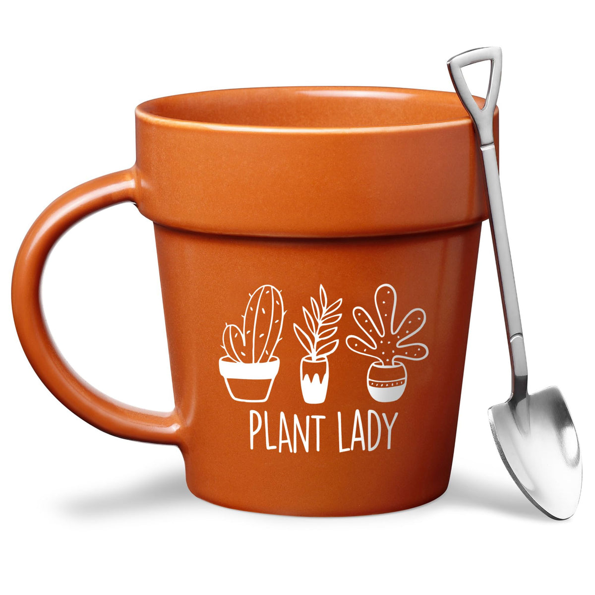 VELENTI Plant Pot Mug with metallic shovel ornament enhances your coffee ritual