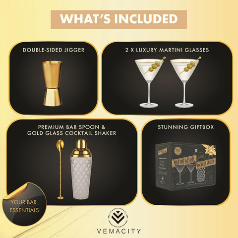 VEMACITY ribbed espresso martini glasses with gold rims elevate presentation.