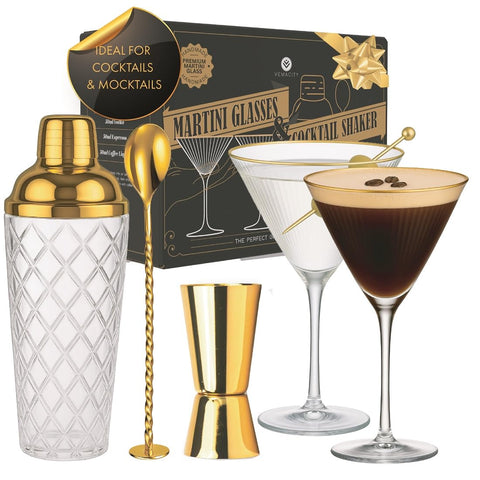 VEMACITY luxury cocktail shaker with gold lid for elegant home mixing.