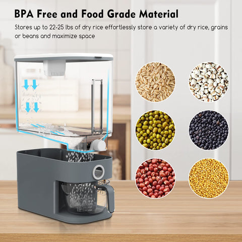 VenDotbi rice dispenser compact design fits neatly on a shelf