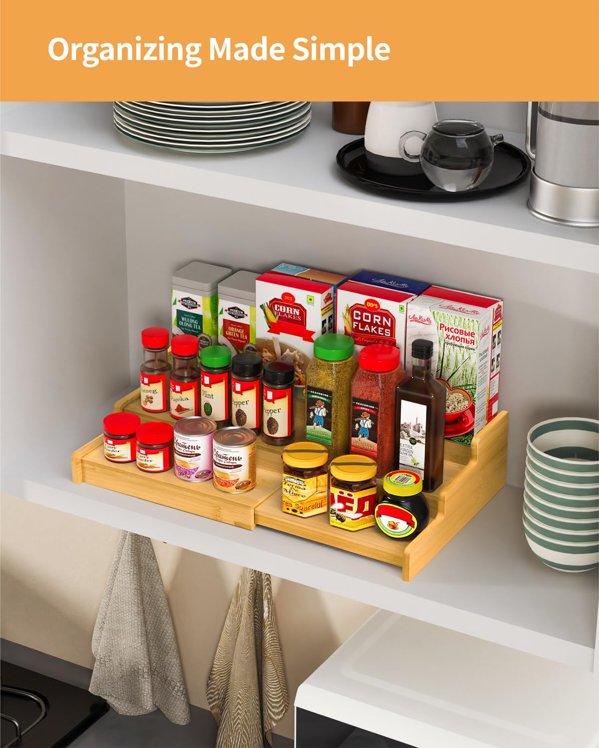 VenDotbi spice rack wood finish highlights natural, elegant kitchen organization