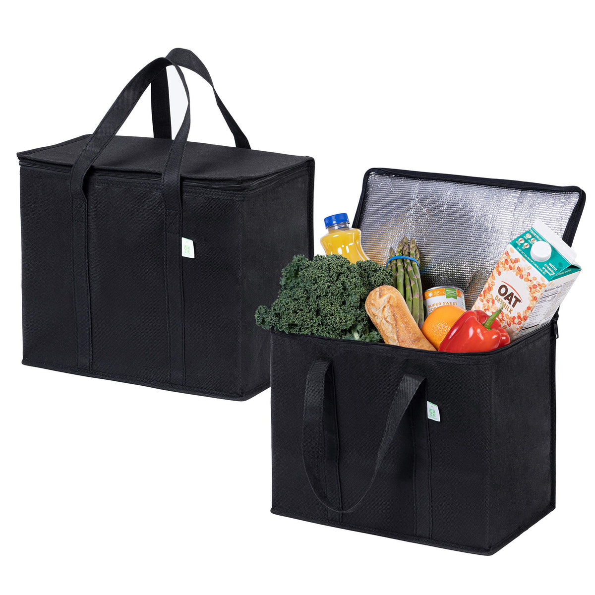 VENO 2-pack cooler bags front view in black ready for groceries