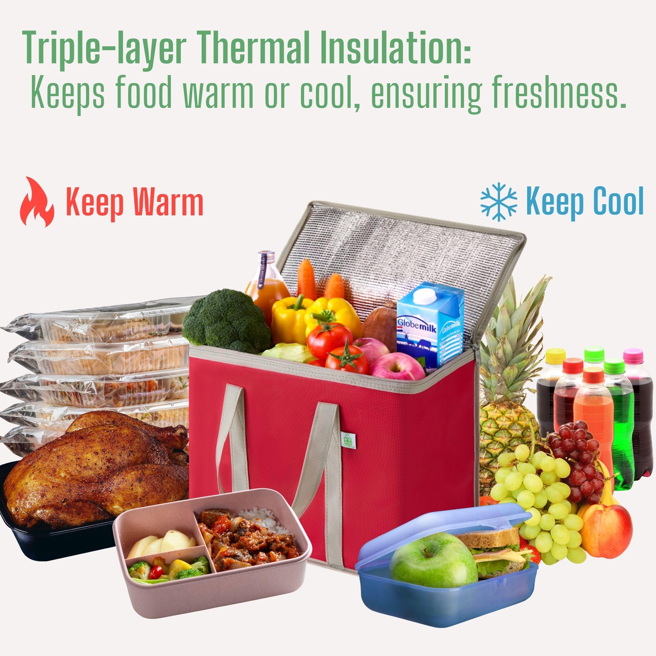 VENO zipper-lid cooler bag prevents spills during delivery.