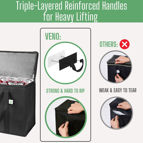 VENO bag in use by delivery service showing upright stability.